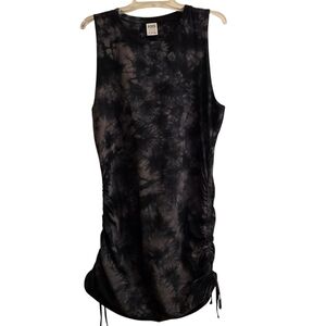 PINK Victoria's Secret Black Charcoal Tie-Dye Ruched T Shirt Dress